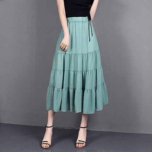 

Women's Going out Weekend Basic Streetwear Ankle-Length Skirts Solid Colored Tulle Ruffle Blue Yellow Green