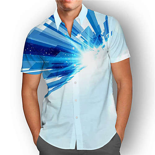 

Men's Shirt 3D Print Geometry Plus Size 3D Print Button-Down Short Sleeve Street Tops Casual Fashion Breathable Comfortable Blue