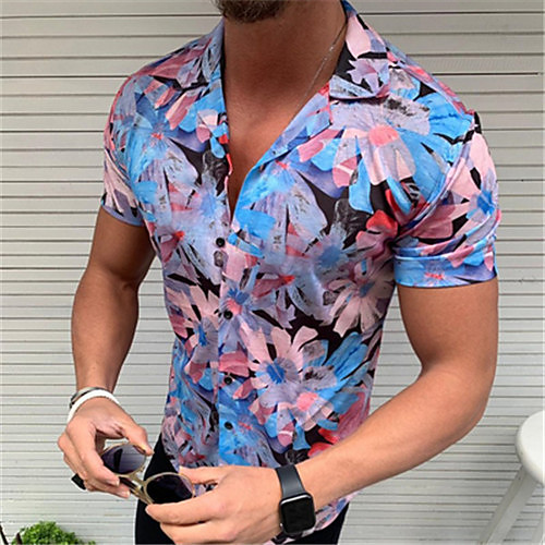 

Men's Shirt Graphic Short Sleeve Casual Tops Casual Blue Green