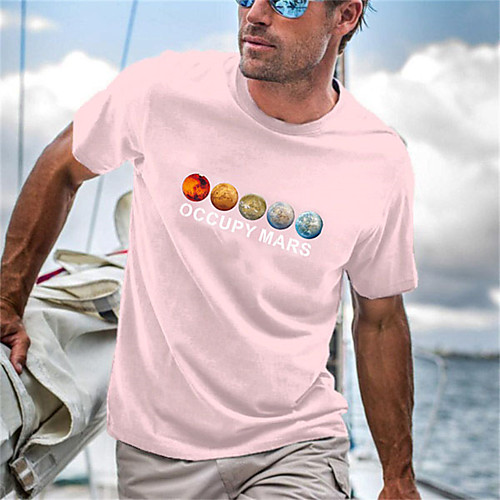 

Men's Unisex Tee T shirt Shirt Hot Stamping Circle Graphic Prints Letter Short Sleeve Casual Tops Cotton Basic Fashion Designer Big and Tall Blue Yellow Blushing Pink