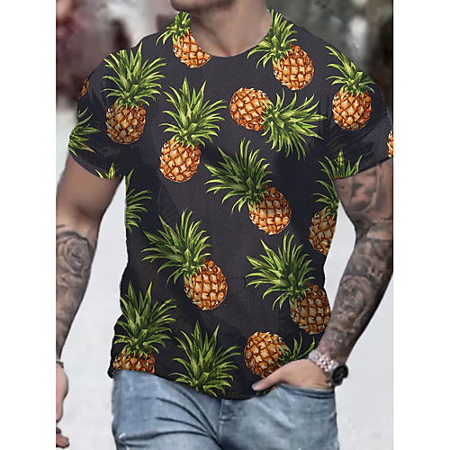 

Men's Tee T shirt Shirt 3D Print Graphic Graphic Prints Pineapple Plus Size Short Sleeve Casual Tops Basic Designer Slim Fit Big and Tall Orange