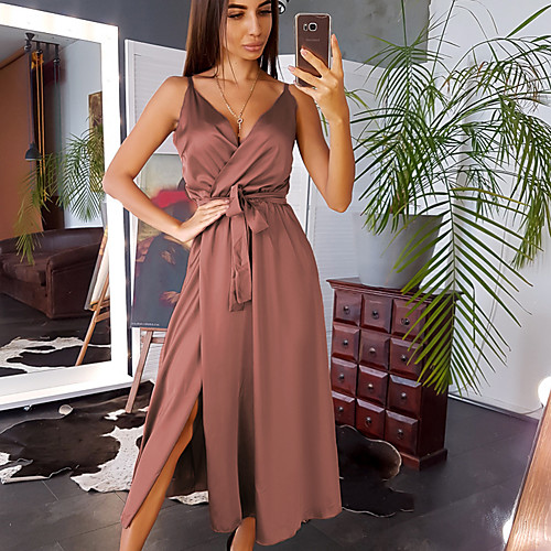 

Women's A Line Dress Maxi long Dress Gray khaki Green Dark Blue Sleeveless Solid Color Summer Casual 2021 S M L XL XXL