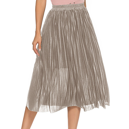 

Women's Holiday Vacation Basic Streetwear Capris Skirts Solid Colored Pleated Purple Gray Khaki