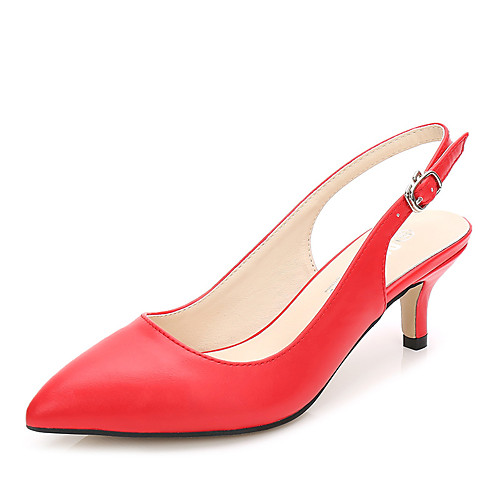 

Women's Sandals Kitten Heel Pointed Toe Daily Work PU Buckle Solid Colored Red White Black