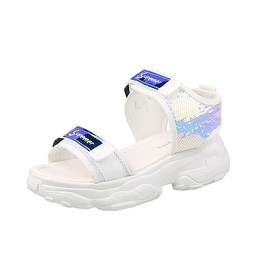 

Women's Sandals Flat Heel Round Toe Booties Ankle Boots Daily Home PU Sequin White Black