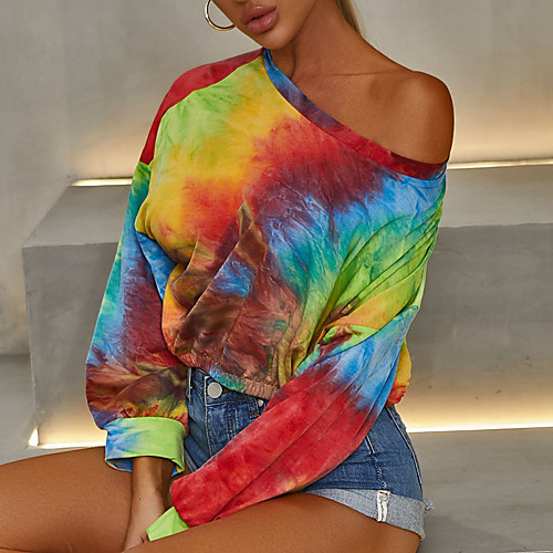 

Women's Sweatshirt Pullover Tie Dye Print Daily Sports Other Prints Sportswear Streetwear Hoodies Sweatshirts Rainbow