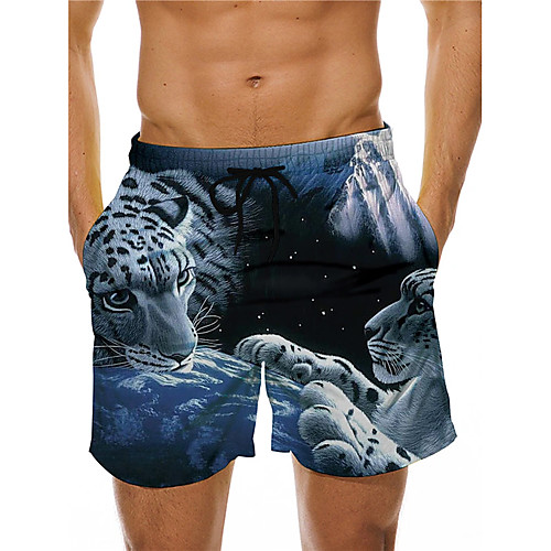 

Men's Casual Designer Quick Dry Breathable Beach Swimming Pool Bermuda shorts Board Shorts Pants Graphic Prints Tiger Animal Short 3D Print Drawstring Elastic Waist Blue Yellow Brown Dark Blue