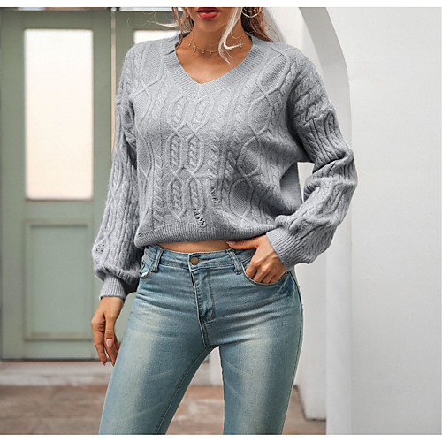 

Women's Casual Modern Style Solid Color Pullover Sweater Long Sleeve Sweater Cardigans Round Neck Fall Winter Creamy-white Blue Purple