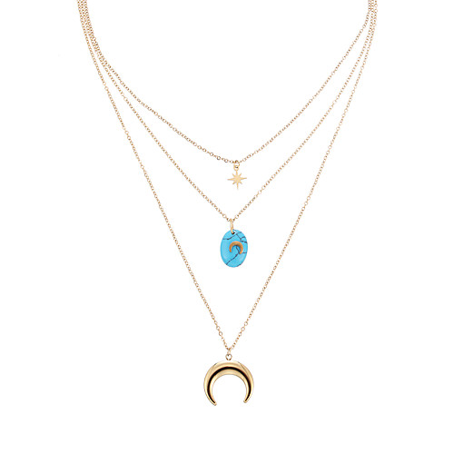 

lureme Multilayer Pendant Necklace 14K Gold Stainless Steel Simle face/Snowflake/Horn/Star/Heart(nl006251-4)
