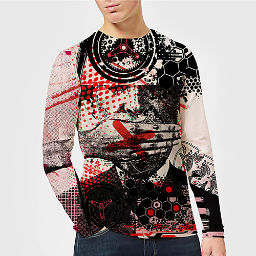 

Men's Unisex Tee T shirt Shirt 3D Print Graphic Prints Hand Print Long Sleeve Daily Tops Casual Designer Big and Tall Black / Red