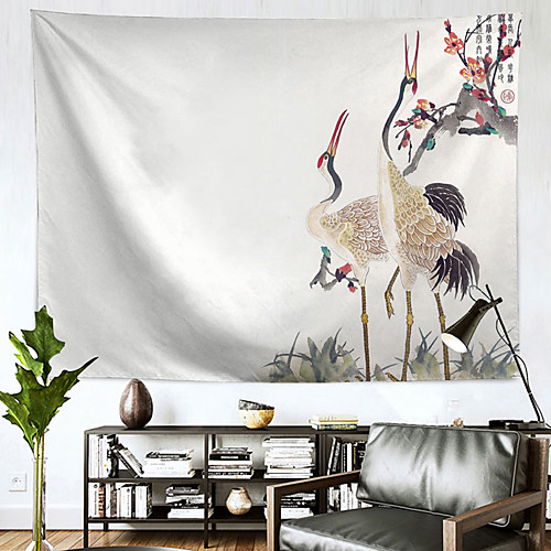 

Chinese Ink Painting Style Wall Tapestry Art Decor Blanket Curtain Hanging Home Bedroom Living Room Decoration Polyester Crane