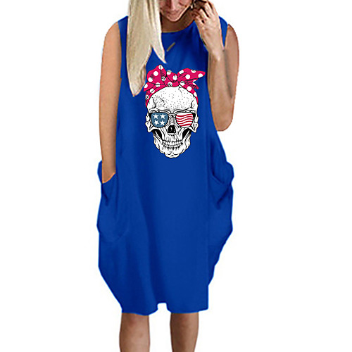 

Women's T Shirt Dress Tee Dress Knee Length Dress Blue Yellow Fuchsia Gray Green White Black Sleeveless Print Summer Round Neck Casual Oversized 2021 S M L XL XXL 3XL 4XL 5XL