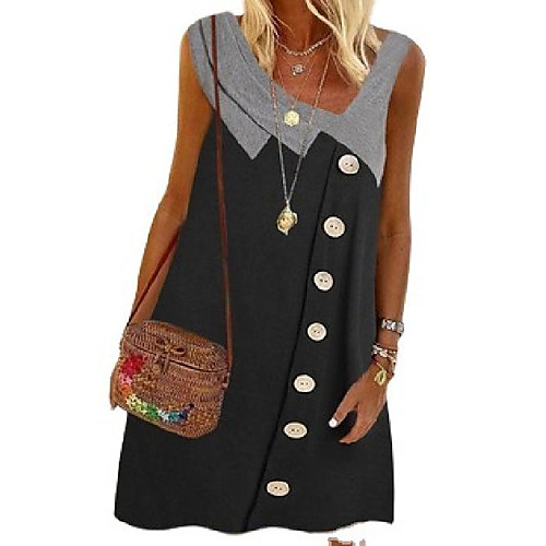 

Women's A Line Dress Short Mini Dress Black Sleeveless Mixed Color Classic Style Spring Summer V Neck Casual 2021 S M L XL XXL