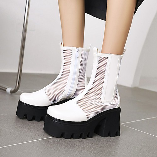 

Women's Boots Summer Boots Platform Round Toe Booties Ankle Boots PU Synthetics White Black