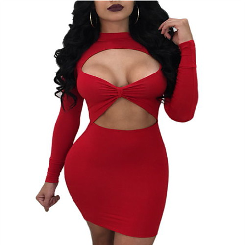 

Women's Sheath Dress Short Mini Dress Black Red Long Sleeve Solid Color Fall Spring Turtleneck 1920s Sexy Party Club Beach 2021 S M L XL