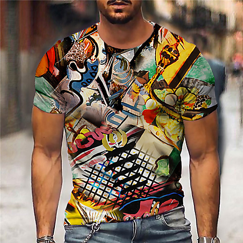 

Men's Unisex Tee T shirt Shirt 3D Print Graphic Prints Oil Painting Print Short Sleeve Daily Tops Casual Designer Big and Tall Yellow