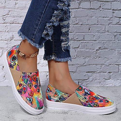 

Women's Loafers & Slip-Ons Flat Heel Round Toe PU Color Block Red