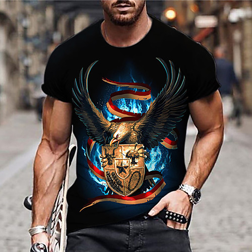 

Men's Unisex Tee T shirt Shirt 3D Print Graphic Prints Eagle Print Short Sleeve Daily Tops Casual Designer Big and Tall Black