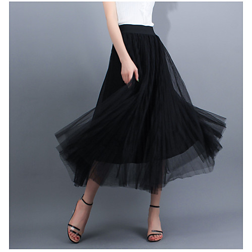 

Women's Casual / Daily Weekend Basic Streetwear Ankle-Length Skirts Solid Colored Layered Tulle Pleated Gray Black Beige