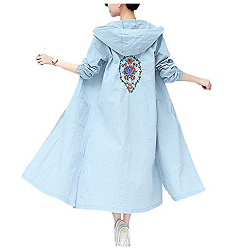

women summer breathable beach sunscreen jacket uv/sun protection outdoor hooded outerwear long coat (l, blue)