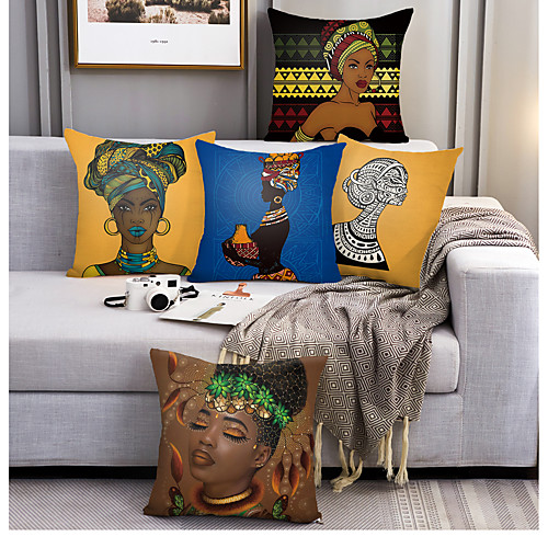 

African Style Double Side Cushion Cover 5PC Soft Decorative Square Throw Pillow Cover Cushion Case Pillowcase for Bedroom Livingroom Superior Quality Machine Washable Outdoor Cushion for Sofa Couch Bed Chair