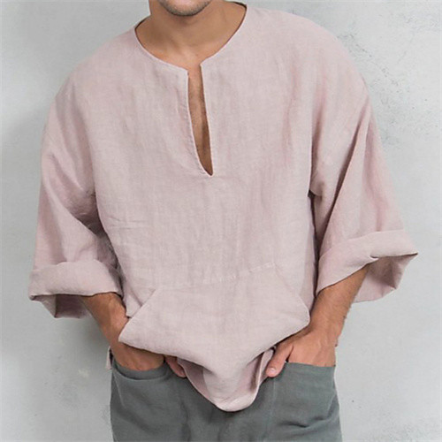 

Men's Shirt Solid Color Long Sleeve Casual Tops Casual Blushing Pink White Navy Blue