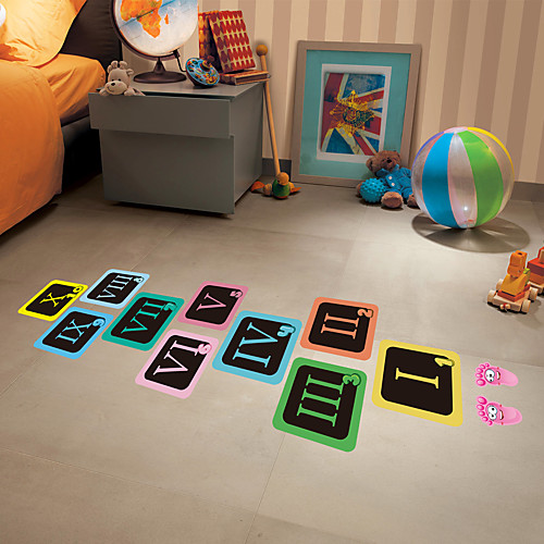 

Children's Cartoon Pattern Hopscotch Floor Stickers Kindergarten Early Education Interactive Decoration Roman Numerals Jump Grid Floor Decoration Stickers
