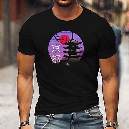 

Men's Unisex Tee T shirt Shirt 3D Print Graphic Prints Building Print Short Sleeve Daily Tops Casual Designer Big and Tall Black