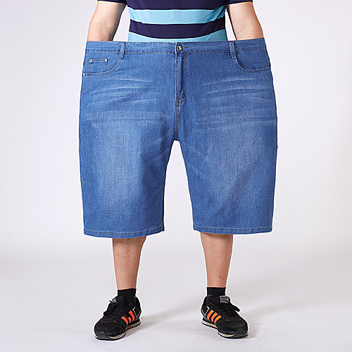 

Men's Sporty Casual Breathable Soft Plus Size Cotton Oversized Daily Sports Jeans Shorts Pants Solid Color Knee Length Pocket Dark Blue Light Blue