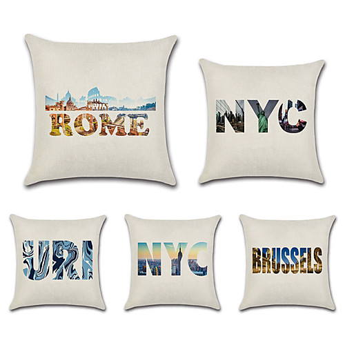 

City Photo Double Side Cushion Cover 5PC Soft Decorative Square Throw Pillow Cover Cushion Case Pillowcase for Bedroom Livingroom Superior Quality Machine Washable Outdoor Cushion for Sofa Couch Bed Chair