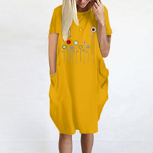 

Women's T Shirt Dress Tee Dress Knee Length Dress Blue Yellow Fuchsia Gray Green White Black Short Sleeve Floral Summer Round Neck Casual Oversized 2021 S M L XL XXL 3XL 4XL 5XL