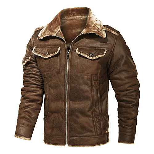

Men's Jacket Daily Winter Regular Coat Regular Fit Warm Casual Jacket Long Sleeve Solid Color Patchwork Black Brown