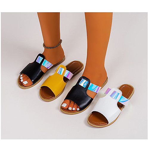 

Women's Sandals Flat Heel Round Toe PU Solid Colored Yellow White Black