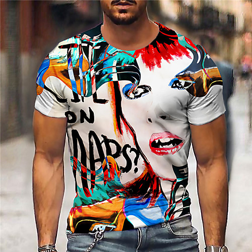 

Men's Unisex Tee T shirt Shirt 3D Print Graphic Prints Human face Print Short Sleeve Daily Tops Casual Designer Big and Tall Blue