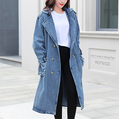 

Women's Coat Daily Wear Fall Winter Long Coat Regular Fit Casual Jacket Solid Color Pocket Blue / Spring