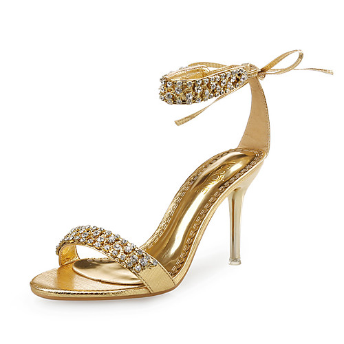 

Women's Sandals Stiletto Heel Open Toe Party Daily Faux Leather Rhinestone Solid Colored Gold Black Silver