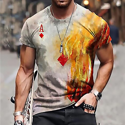 

Men's Unisex Tee T shirt Shirt 3D Print Graphic Prints Poker Print Short Sleeve Daily Tops Casual Designer Big and Tall Yellow Gray