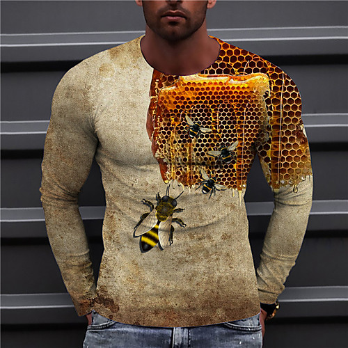 

Men's Unisex Tee T shirt Shirt 3D Print Graphic Prints Bee Print Long Sleeve Daily Tops Casual Designer Big and Tall Brown