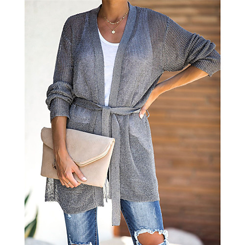 

Women's Basic Casual Pure Color Solid Color Cardigan Long Sleeve Sweater Cardigans Open Front Fall Spring Gray