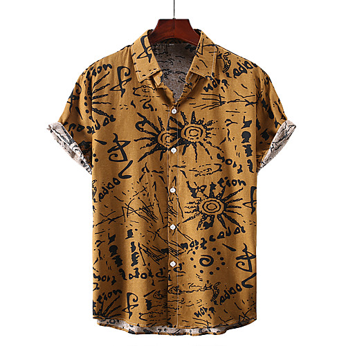 

Men's Shirt Graphic Short Sleeve Casual Tops Basic Yellow