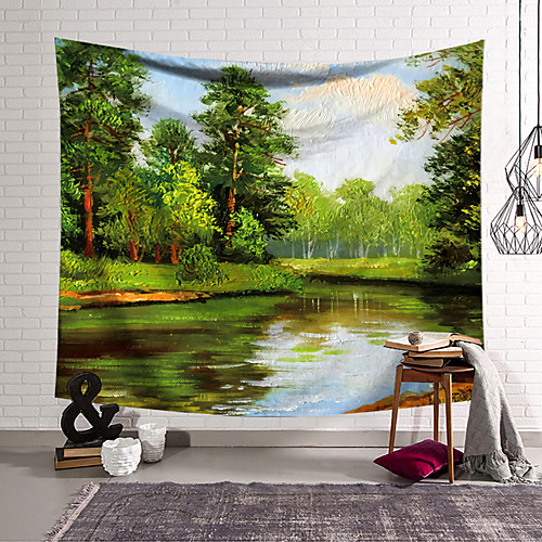 

Oil Painting Style Wall Tapestry Art Decor Blanket Curtain Hanging Home Bedroom Living Room Decoration Polyester Forest Landscape