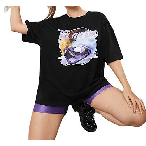 

Women's Plus Size Tops T shirt Graphic Short Sleeve Round Neck Black Big Size L XL XXL XXXL 4XL / Cotton