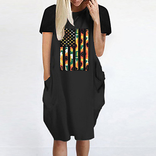 

Women's T Shirt Dress Tee Dress Knee Length Dress Blue Yellow Fuchsia Gray Green White Black Short Sleeve Floral Print Summer Round Neck Casual Oversized 2021 S M L XL XXL 3XL 4XL 5XL