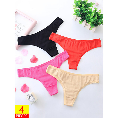 

Women's Basic G-strings & Thongs Panties Micro-elastic Low Waist Cotton 4 Pieces Multi color One-Size