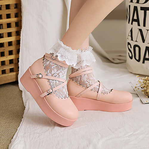 

Women's Lolita Shoes Pumps Round Toe Daily PU Buckle Solid Colored Pink Black