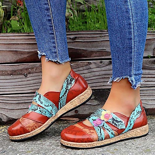 

Women's Loafers & Slip-Ons Flat Heel Round Toe PU Color Block Red
