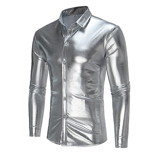 

Men's Shirt Solid Color Vintage Long Sleeve Street Tops Casual Soft Breathable Silver Gold Black