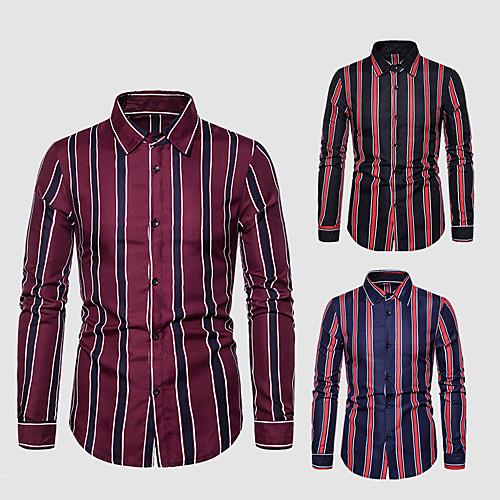 

Men's Shirt non-printing Striped Long Sleeve Casual Tops Casual Soft Breathable Wine Black Navy Blue