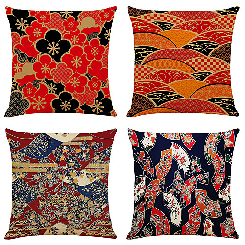 

Japanese Double Side Cushion Cover 4PC Soft Decorative Square Throw Pillow Cover Cushion Case Pillowcase for Bedroom Livingroom Superior Quality Machine Washable Outdoor Cushion for Sofa Couch Bed Chair