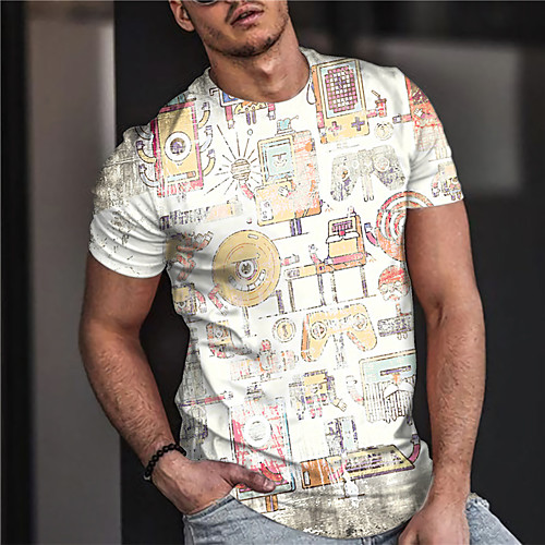 

Men's Unisex Tee T shirt Shirt 3D Print Graphic Prints Game Console Print Short Sleeve Daily Tops Casual Designer Big and Tall Yellow